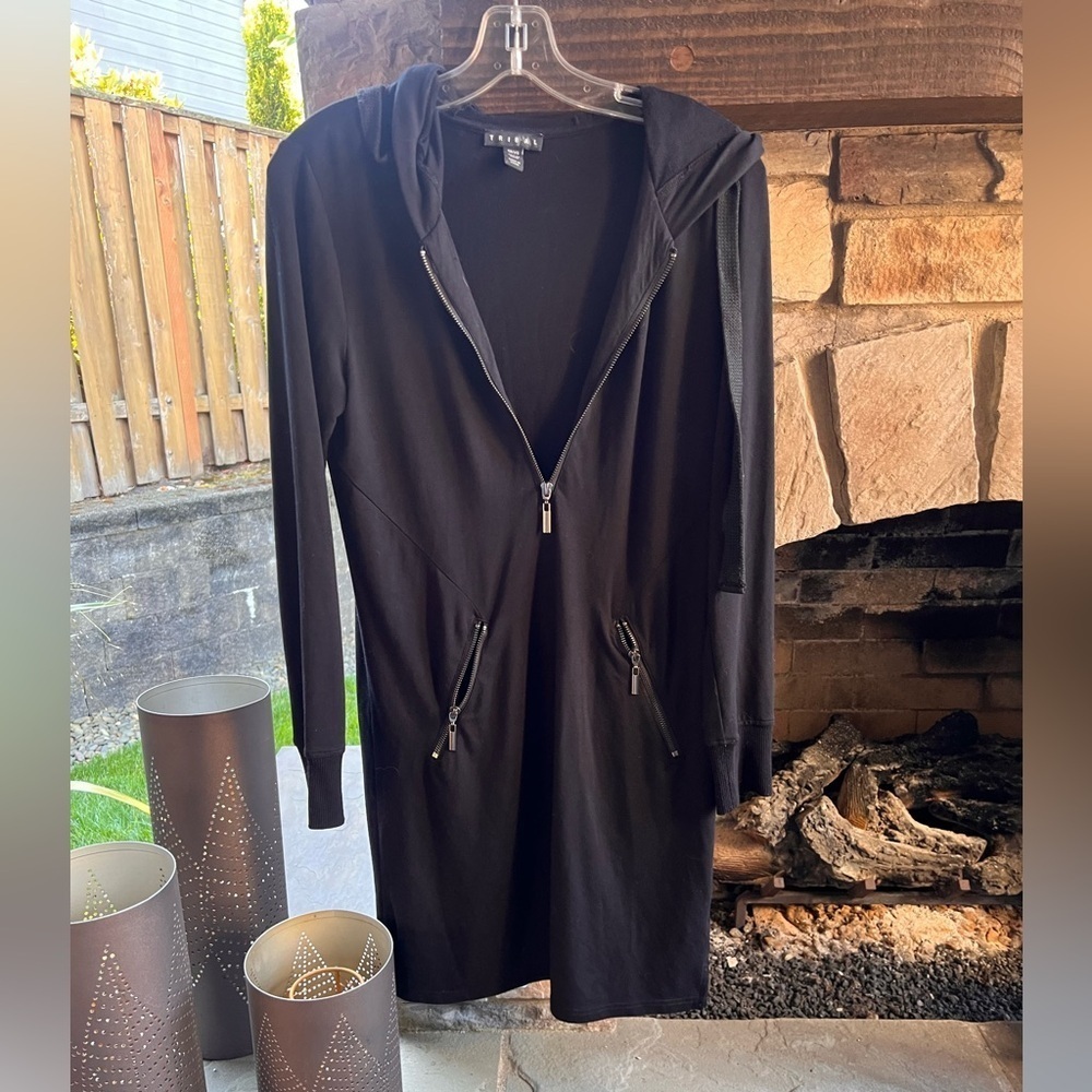 Tribal Black Long Sleeve Zipper Dress XS with Hood